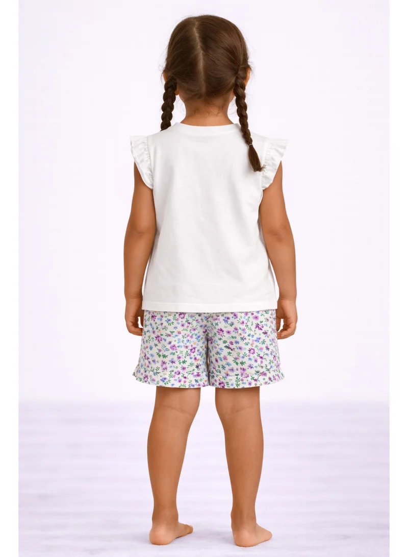 Victor And Jane  Girls’ Pajama Set – “Feeling Pretty” Frill Sleeve Top & Floral Shorts for Women | Best Price UAE